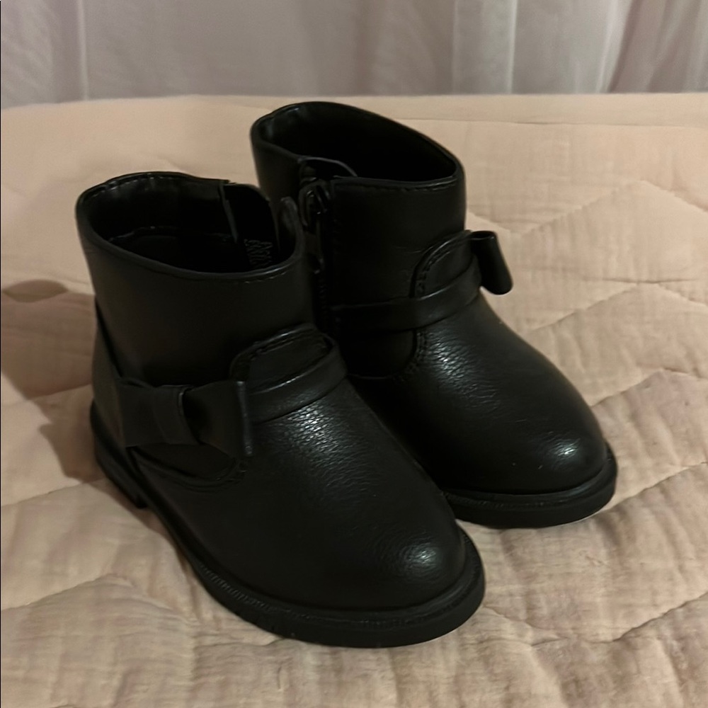 Cat & Jack Black Ankle Boots with Strap Detail